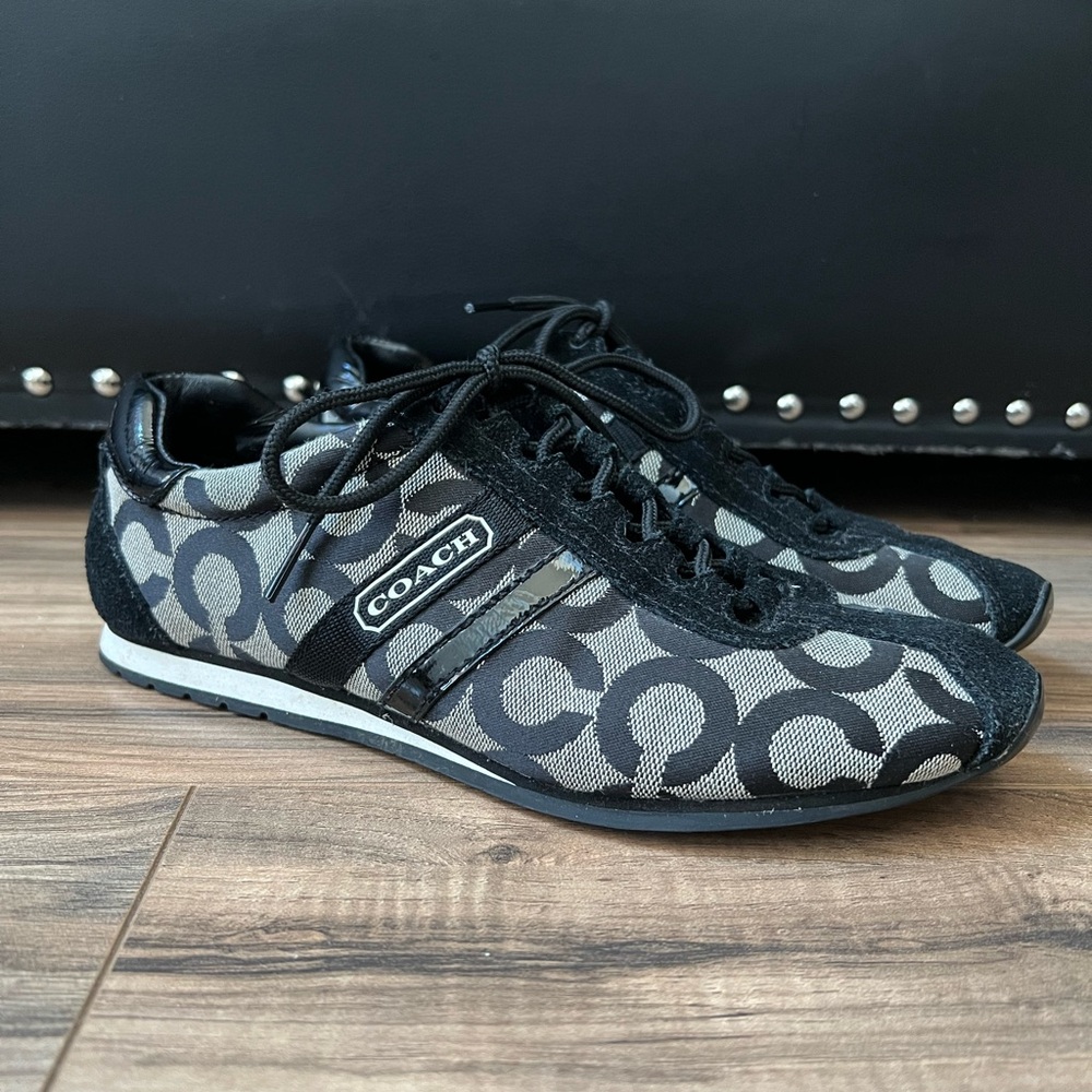 Coach Black and Gray Flats with Geometric Design